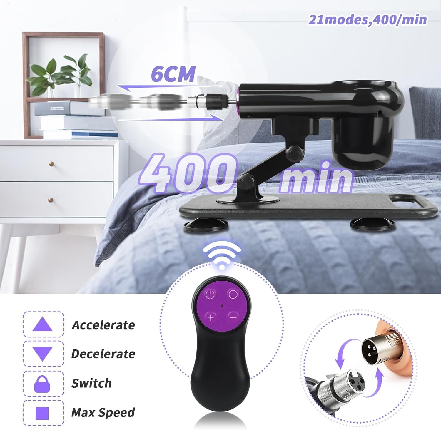 Remote Sex Machine Automatic Thrusting Dildo Machine for Men and Women with 3XLR Attachments